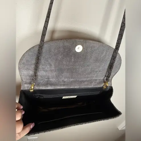 Vintage Marty Fuerst Detroit Suede Leather Purse Gray Floral Crossbody Clutch