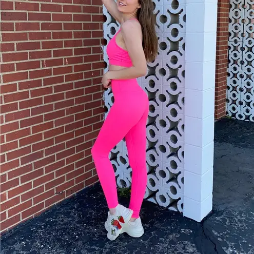 Zyia Active Hot Pink Leopard Light N Tight Hi-Rise Leggings & Sports Bra Set