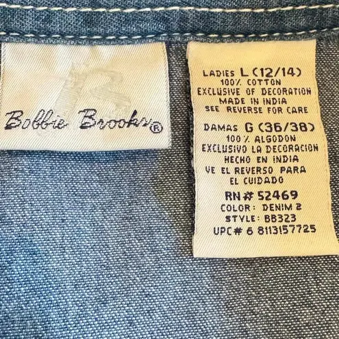 Vintage Snowman Denim Shirt large Embroidered Holiday Button