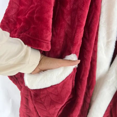 Charter Club Garnet Cozy Plush Wrap Robe Throw Red White Faux Fur Trim 50"x70"