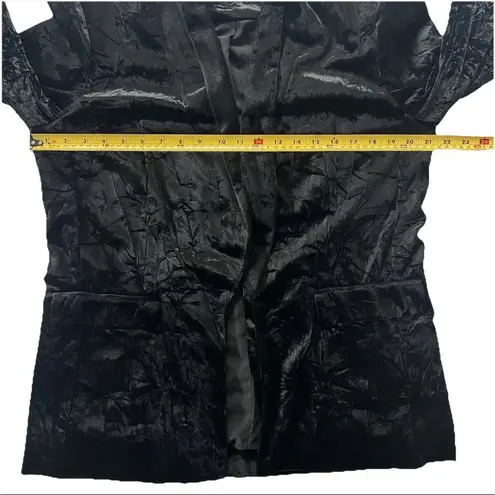 Ro & De Womens Black Crushed Velvet Open Front Blazer L Longline Holiday Party