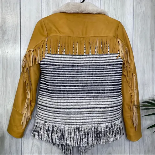 Nordstrom Chaser Leather Fringe Lined Jacket size S Small