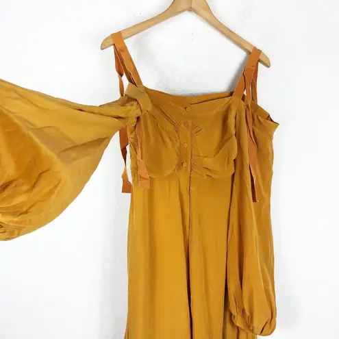 NWOT Silvia Tcherassi Magnolia Silk Midi Dress Small Cold Shoulder Button Front Yellow