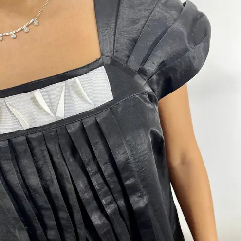 90s SERENA KAY Vintage Black Cap Sleeve Pleated Mini Baby Doll Dress Size 2