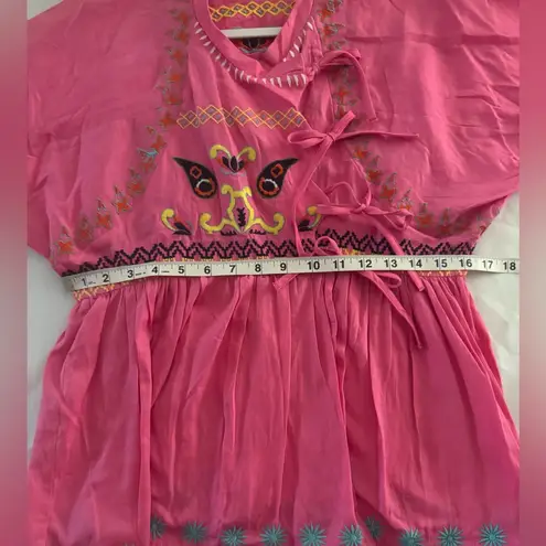 Frances Valentine Blouse Womens M Pink Embroidered Barbiecore Wrap Boho Tunic Size M