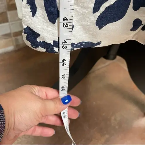 Magaschoni Tiered Linen Midi V-Neck Dress - Blue And White Floral Sz 6