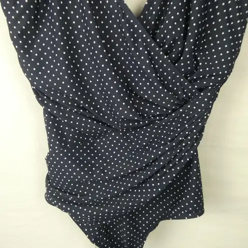 MiracleSuit  One Piece Swimsuit Polka Dot Ruched Wrap Bathing Suit Size 12DD