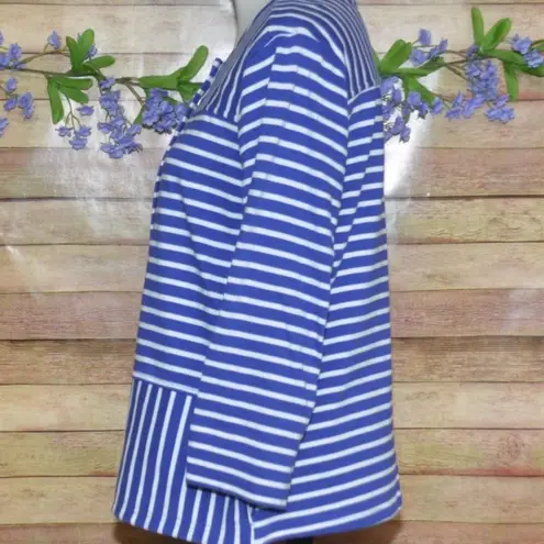 C Wonder Ladies Blue Nautical Striped 3/4 Sleeve Full Zip Cotton Knit Jacket 12