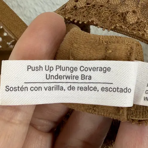 Auden 32B Push Up Plunge Underwire Lace Bra Brown Lined Demi Coverage Size undefined