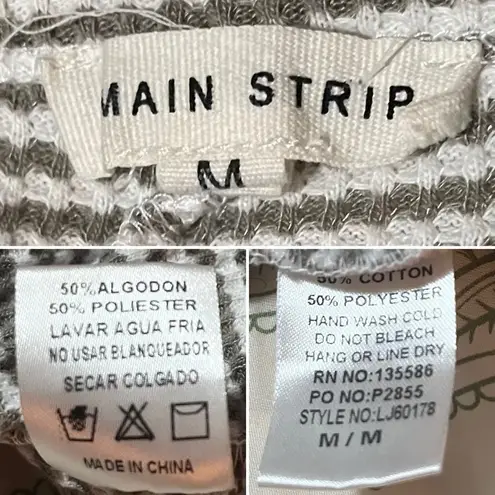 Main Strip Stripe Waffle Cardigan Tassel Hem Open M