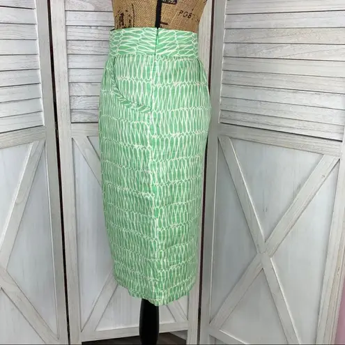 Boden Pintuck Printed Linen Skirt Green Ivory 6 Knee Length Green
