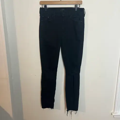 MOTHER Denim MOTHER- Looker Ankle Fray Guilty As Sin Stretch Black Denim