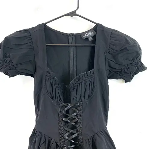 Dolls Kill  Widow Hazy Haunting Corset Puff Sleeve Milkmaid Mini Dress Black XXS