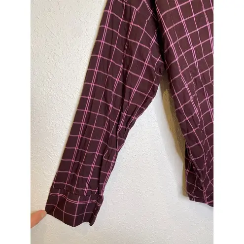 Madewell  Purple Brown Plaid Oversized Nikki Flannel Button Down PJ Top EUC Sz S