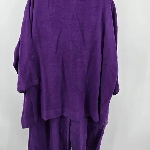 Bryn Walker Linen Set Tunic Top Pants Purple Oversized Crop Wide Leg Pants Large