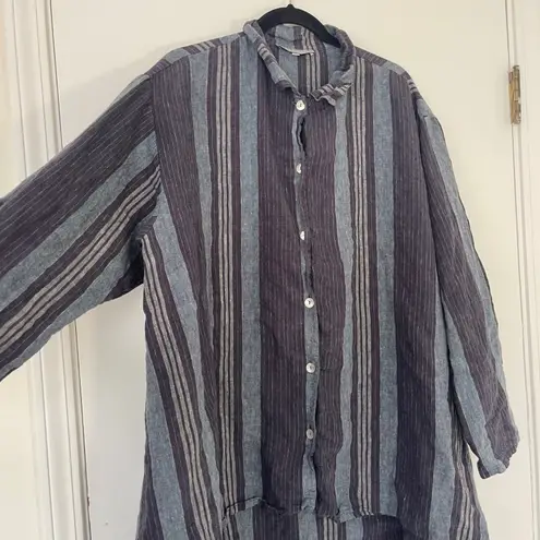 Bryn Walker $168 Mirren Barcelona Tunic 100% Linen Striped Shirt Top Size Large