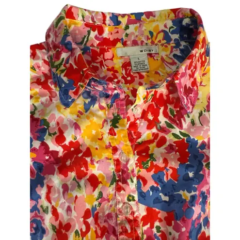 WD NY Vibrant Floral Shirt Dress/ Midi, Cotton/Maximalist, Dopamine, Preppy Lg