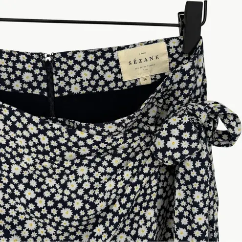 Sézane Pacome Floral Wrap Mini Skirt | Sz 36 (US 4) | Navy Blue Mini Daisy Print