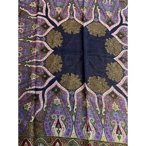 Oscar de la Renta Purple Wool Printed Sparkly Scarf fringe edges 30in Vintage