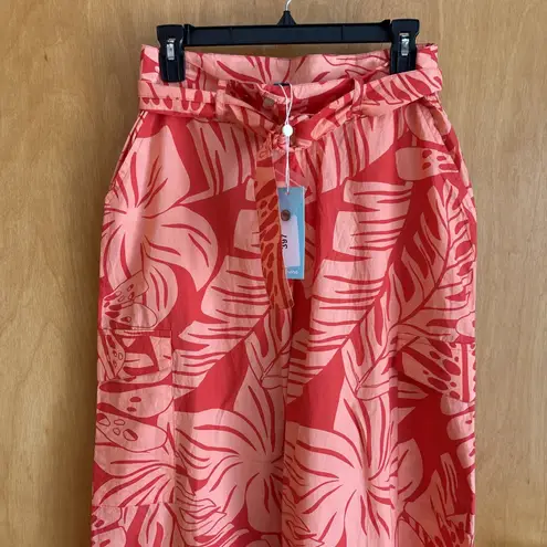 Shore Pants Womens Wide Leg Peach/ Orange Tropical Print Size Small NWT