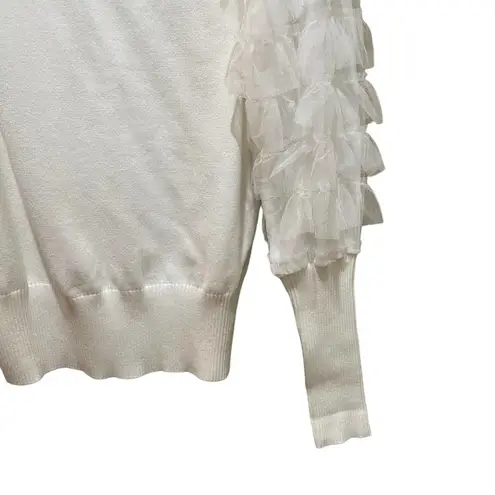 Vine & Love Tulle Sleeve Sweater White Size Small