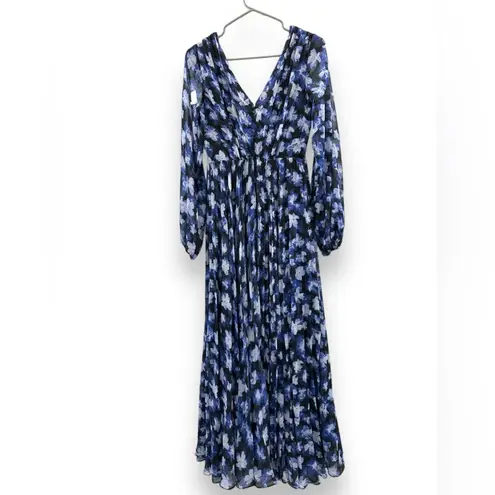 Monique Lhuillier RTR ML Melanie Black White & Blue Floral Maxi Dress Sz 6