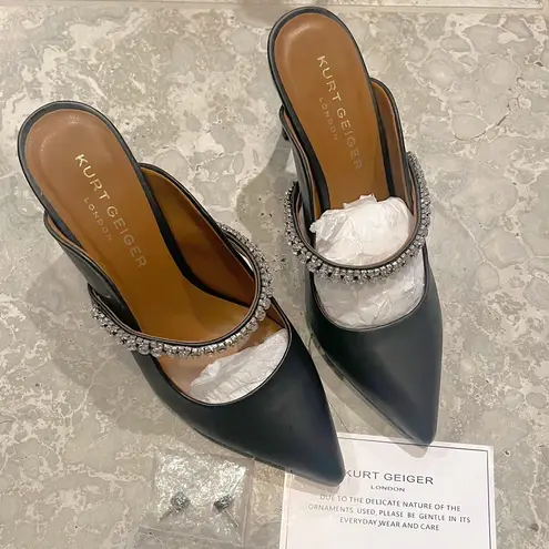 Kurt Geiger BLACK Duke Embellished High Heel Mules, Size EU 39 EXCELLENT!