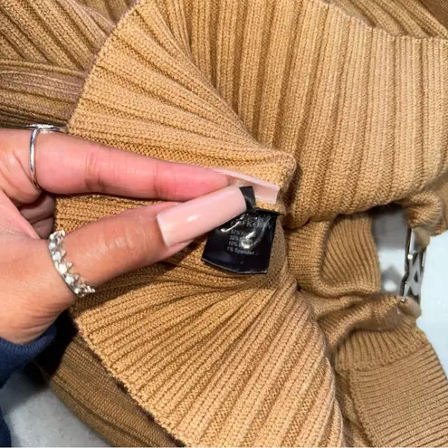 David Koma Camel Side Cutout Ribbed Knit Mini Dress Tan Size M