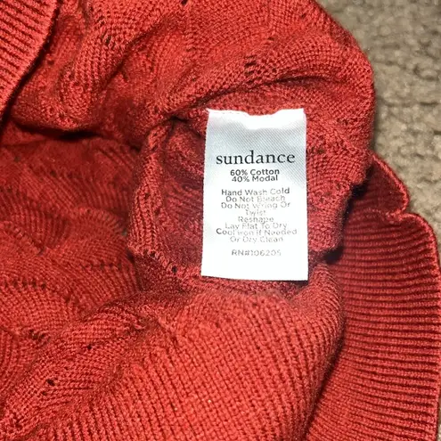 Sundance Frances Ruffle Turtleneck Sweater Scallop Pointelle Knit Rust Orange M - Image 8