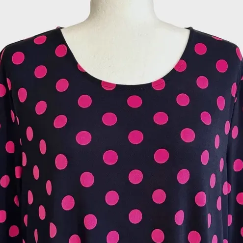 Est. 1946  Dress Dark Blue Pink Polka Dots Long Bell Sleeves Swing Large NEW