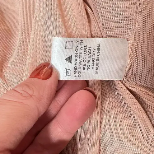 Dress Forum  Tan Metallic Glitter High Neck Ruched Slit Bodycon Midi Dress Small