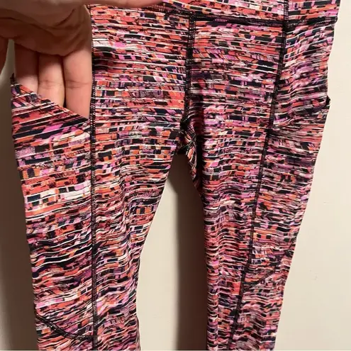 Lululemon  Fast and Free Tight II 25" *Nulux Flash Pleat Orange Multi- Size 4