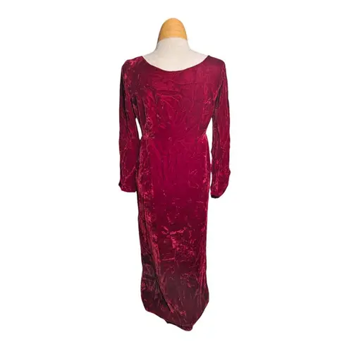 Vtg 1970s Red Crushed Velvet Double Breasted Medieval Renaissance Dress 10 11