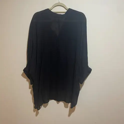 Nation Ltd 2X Black Gauze Rolled Sleeve Boyfriend Shirt Top Blouse Lightweight