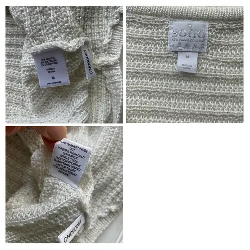 Soho New York & Co Tunic Sweater Cable knit white medium V-neck workwear