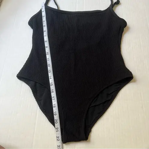 Aerie Real Good Crinkle Scoop Full Coverage One Piece Swimsuit Large true black