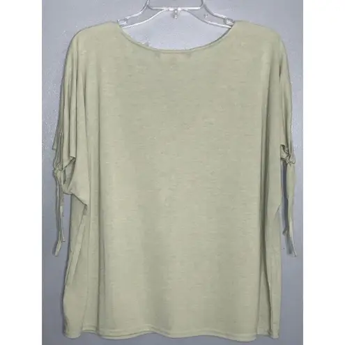 Sharagano Sage Green Linen Blend Short Tie Sleeves V Neck Blouse XL