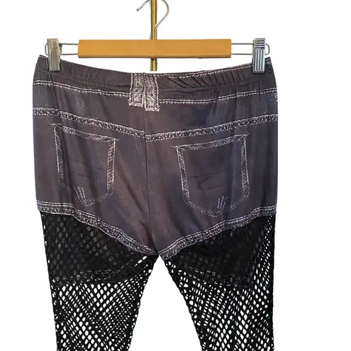 Legging Jean Bell Bottom Flare pants fish net Country western Rock Star costume Gray Size M