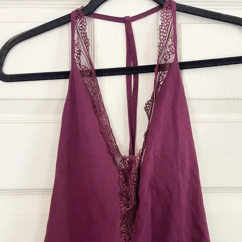 Express One Eleven Bodysuit Lace Trim Halter Top Sleeveless Burgundy M Going Out Purple Size M