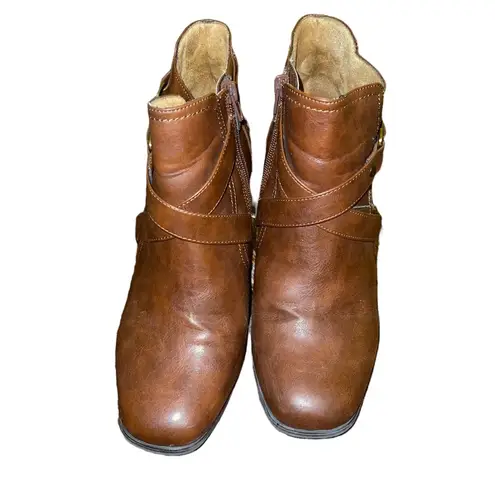 Natural Soul Heeled Boot Strap Buckle Accent Side Zip Brown Size 10M Comfort