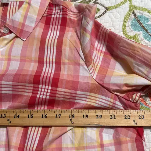 Woman Within  women’s size 14/16 pastel plaid long sleeve button front casual top