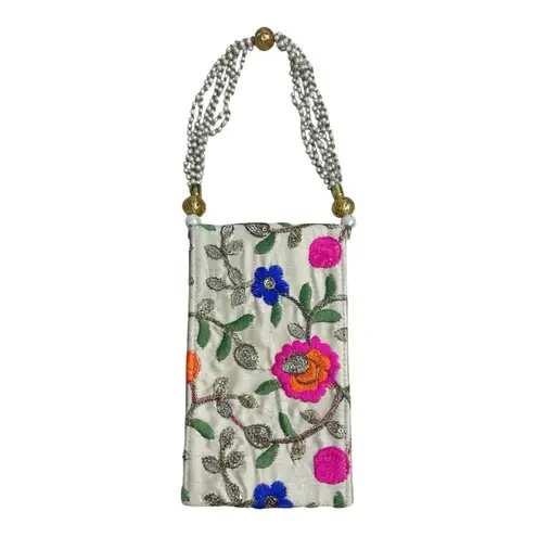 Embroidered Floral Beaded Handle Evening Bag Free With Bundle Pink