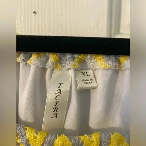 Tacera Lace Crochet Lined Chevron Knit Dress Yellow Gray White Size XL