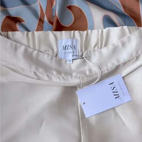 MISA Los Angeles NWT Isara Satin Pant in Ivory The Swans Border Print Size XS