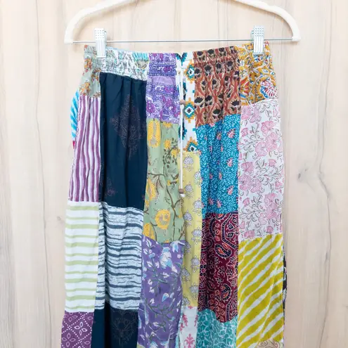 Womens Patchwork Pants Size XL Multi Boho Colorful Cottagecore Festival Artsy Blue