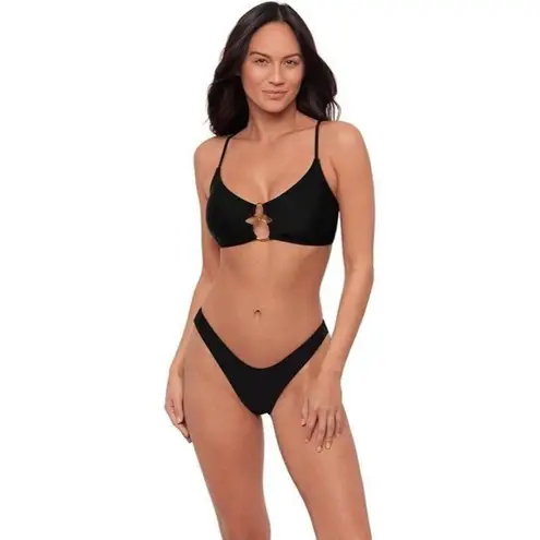 Sports Illustrated Women's Double Ring Bralette Bikini Top, Black Size: S Small