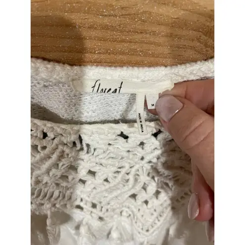 Anthropologie Floreat Macrame Crochet Knit Long Sleeve White Sweater, M Size M