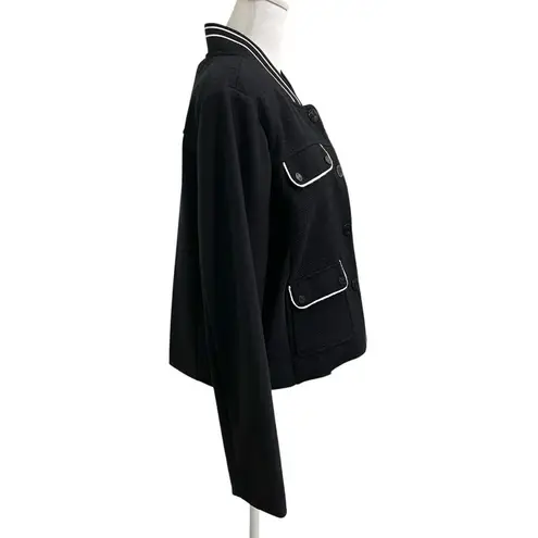 Karl Lagerfeld Baseball Collar Tweed Jacket Mixed Media Pockets Black size XL