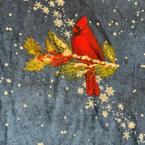 Collections Etc Blue Cardinal Snowflake Long Sleeve Top Women's Size Medium