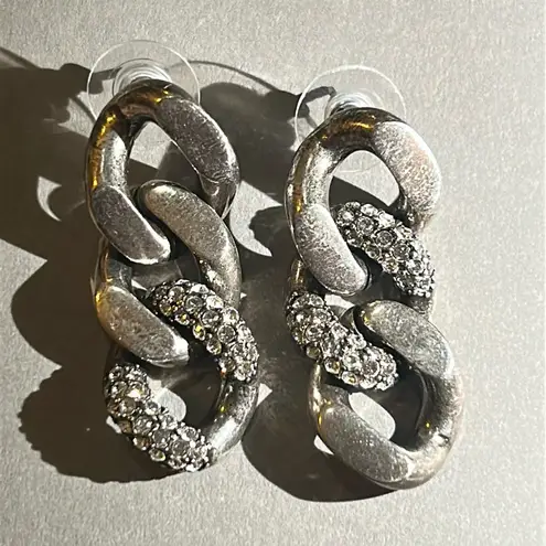 Saint Laurent Crystal Thick Curb Chain Drop Earrings